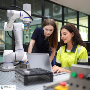 2 women in a lab looking at a computer