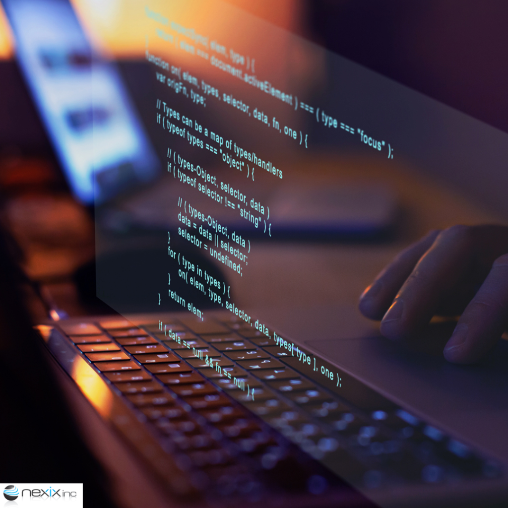 Hologram of a code above a computer