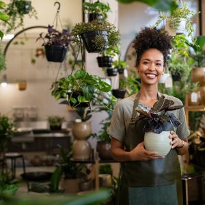 Woman working in a plant store